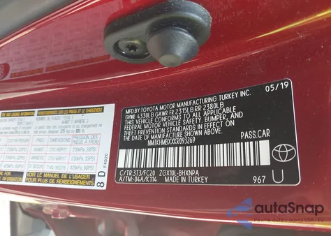 2019 Toyota C-Hr Le z USA, uszkodzony, nr VIN NMTKHMBXXKR093269